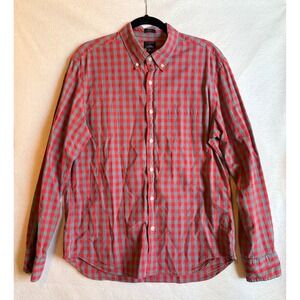 J Crew Flex Washed Slim Fit Plaid Button Down Shirt Mens XL Red Gray Long Sleeve